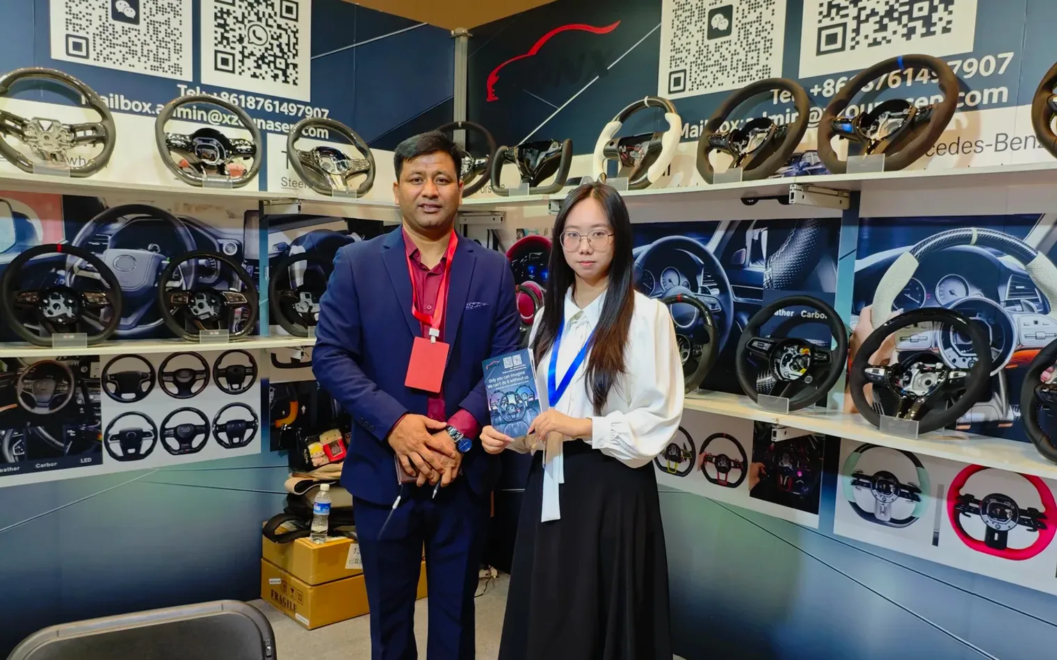 RYDEMARK steering wheel display at a trade show booth